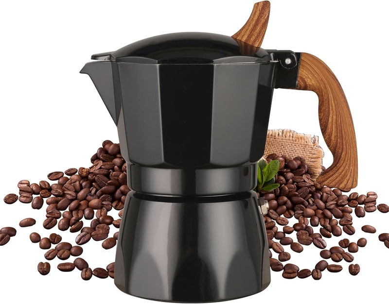 Warmthmaster Moka Pot Aluminium Stovetop Espresso Maker Italian Coffee Maker with Cool Touch Handle (Black, 3 Cup) - Image 1